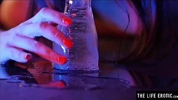 her tight asshole stuffed with huge ice dildo orgasm