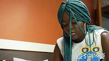 Sexy African student spreads wet pussy wide open