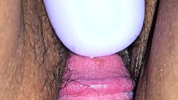 cum dripping on latina milf wife's hairy pussy up close 👅💦