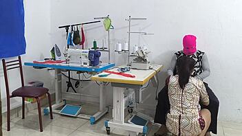 ebony latina mature flashes ass seduces in sewing workshop 😈🍑