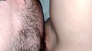 cuckold hubby brings friend to lick wife's shaved pussy clean before bed
