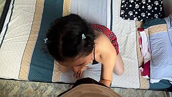 young cutie sucks boyfriend's huge cock swallows