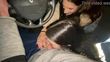 french brunettes deepthroat double blowjob van drive