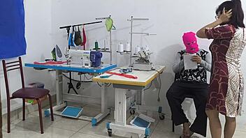 ebony latina mature flashes ass seduces in sewing workshop 😈🍑