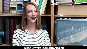 lp officer fucks shoplifting ginger teen in office after catch