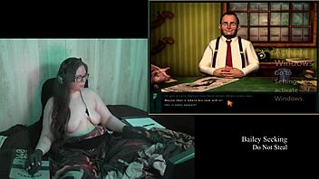 old tattooed brunette with big natural tits plays naked clock game part 2