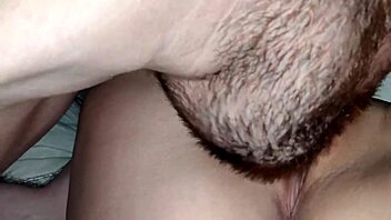 cuckold hubby brings friend to lick wife's shaved pussy clean before bed