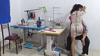 ebony latina mature flashes ass seduces in sewing workshop 😈🍑