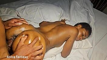 little ebony slut rides big cock cowgirl then creampied missionary