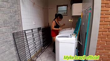 hot brazilian maid's tight ass fucked by boss laundry to bedroom creampie