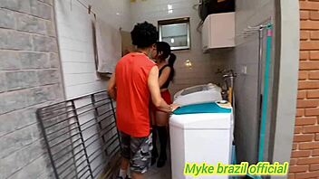 hot brazilian maid's tight ass fucked by boss laundry to bedroom creampie