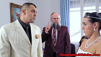 Gorgeous bride bound dominated rough post-wedding cumshot fetish