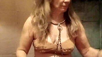 Watch this bound french milf slave endure pins whipping and dirty orgasm talk