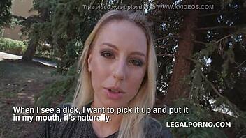 blonde kira thorn takes rough 5on1 double penetration gaping ass to mouth and swallows cum