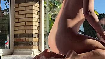 struggling with huge black dildo in tight pussy backstage