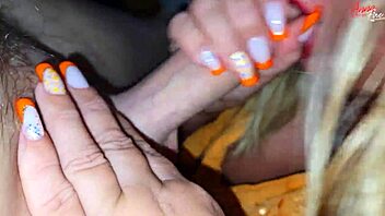 blonde milf strokes huge cock in sexy heels