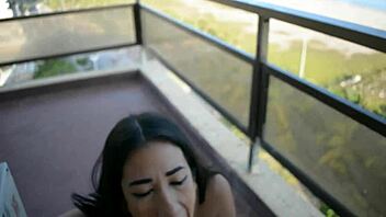Rica milf Elena Cruz deepthroats monster cock on hotel terrace pov