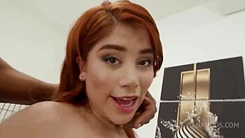 Intern deepthroats then gets triple stuffed on desk