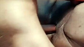 shaved pussy plays with monster cock closeup