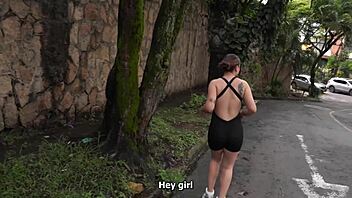 Colombian Busty Babe's Street Pickup By Muscular Brunette