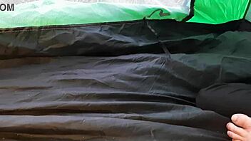 rainy tent passion: we lick to lesbian orgasms outside