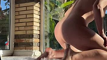 struggling with huge black dildo in tight pussy backstage