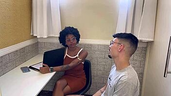 guy pounds gym receptionist bareback with big black cock