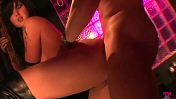 Foxy vixen ties man in bdsm heels latex for explosive cumshot release!