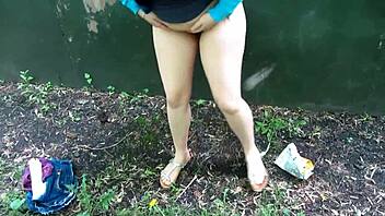 Milf's Dirty Pussy Pisses Publicly Behind Garages