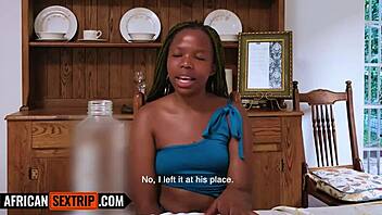 petite tattooed ebony teen rammed rough by big cock in homemade interracial