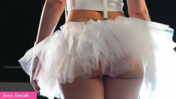 Miniskirt Heels Tease Reveals Shaved Pussy!