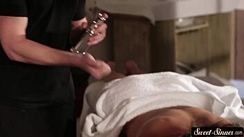 glam big tits milfs share masseur's cock in threesome