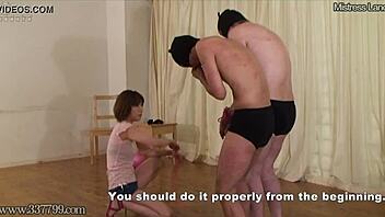 Japanese mistress Asami teases and toys with two guys