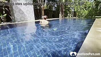 hot babe swims then teases my cock poolside homemade