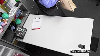 petite fucktoy and curvy milf take turns on mall cop's cock