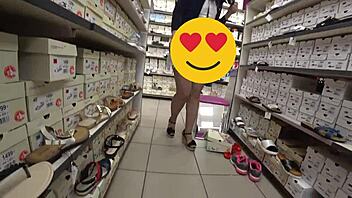 spy that gorgeous nylon pantyhose ass and legs in shoe store?