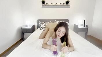 skinny italian teen battles monster dildos in dorm insertion