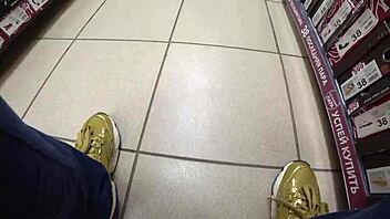 spy that gorgeous nylon pantyhose ass and legs in shoe store?