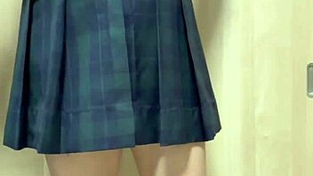 Cute Japanese teen in smelly swimsuit plugged anally shiny