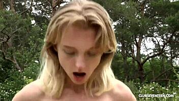 Horny athletic teen begs for outdoor doggystyle spanking and pussy licking