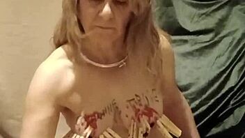 Bound maid slut endures pins, candles, and humiliating self-torment session