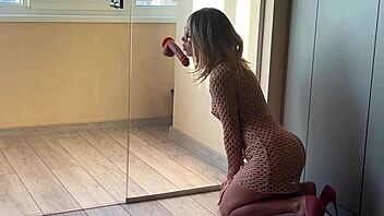 a busty milf rams huge toy deep squirts wildly alone