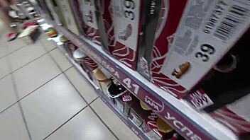 spy that gorgeous nylon pantyhose ass and legs in shoe store?