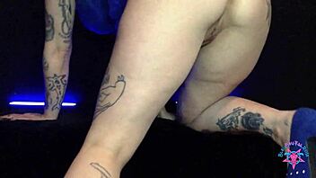 bleuberry's huge tattooed ass twerks in lingerie teasing big cock