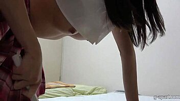 the braless student maid spills big tits cameltoe cleaning