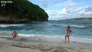 Hot brunette stranger deepthroats monster cock on beach!