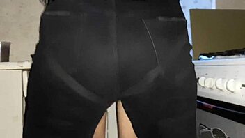 hot brunette loses anal virginity to strapon in kitchen