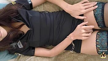 handcuffed police slut candice orgasms hard on vibrator