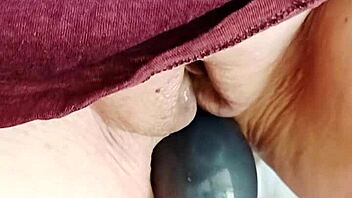 mature wife flashes her huge shaved pussy lips homemade