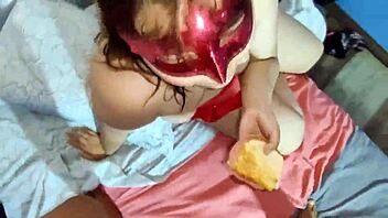 Bound bbw slave savors deepthroat cum on sandwich